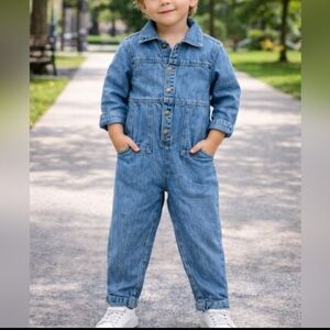 Little Earth Kids Denim Romper 3-4Y Blue Cotton One Piece